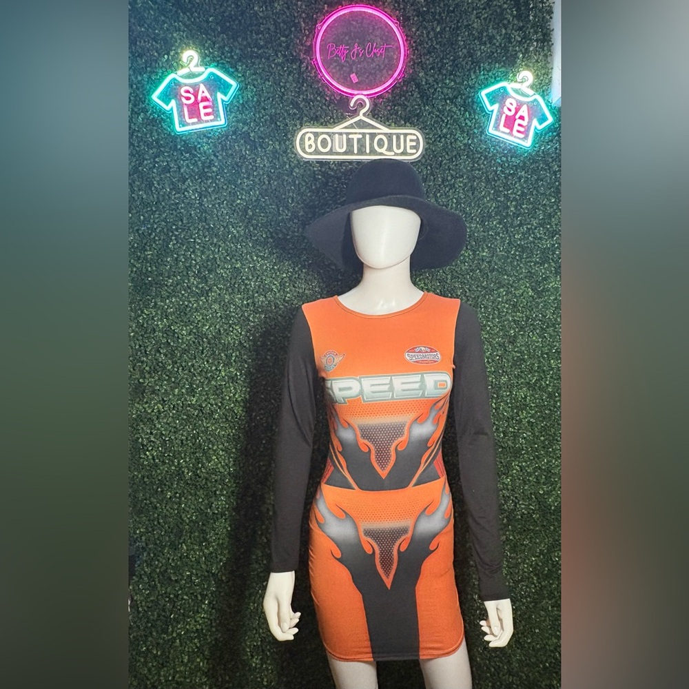 Fashion Nova Orange and Black Mini Dress
